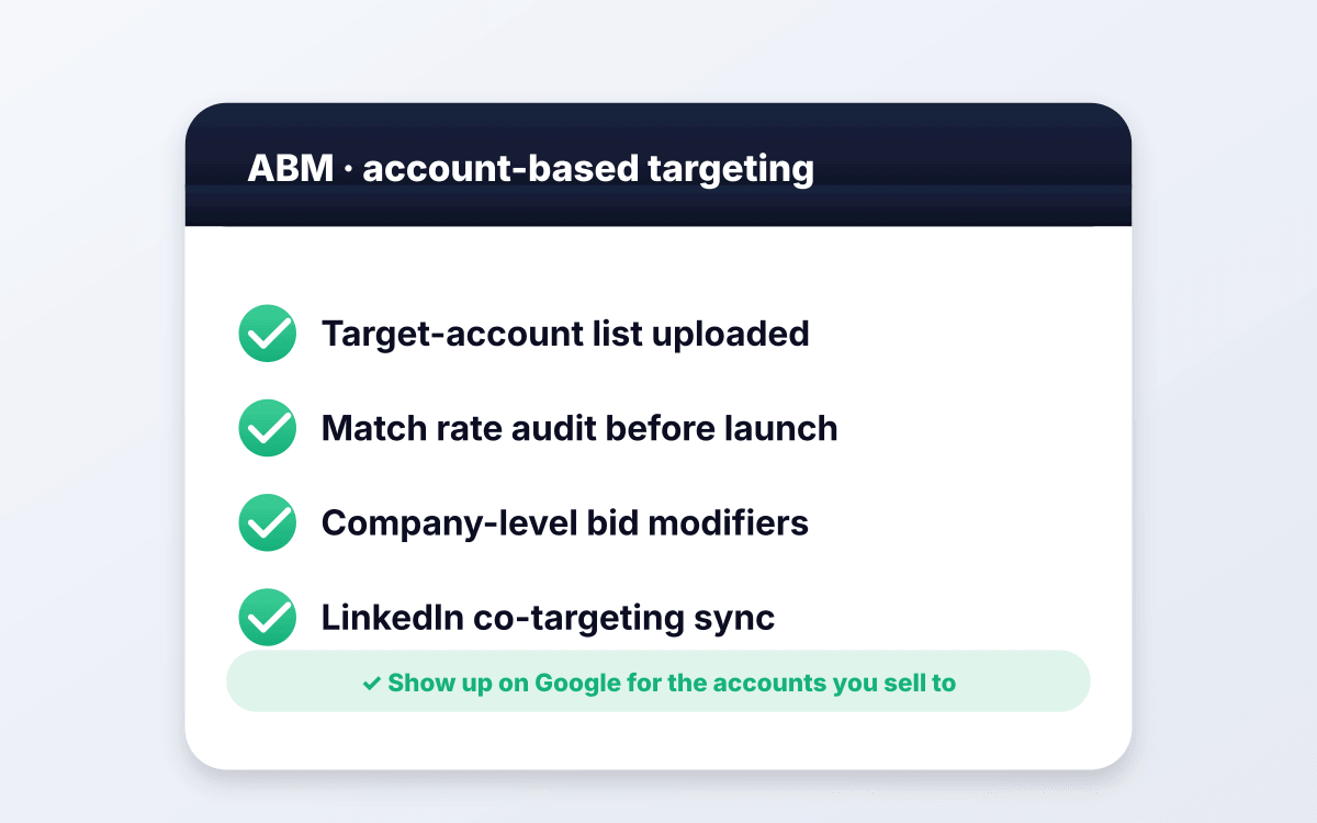 ABM audiences activated in Google.