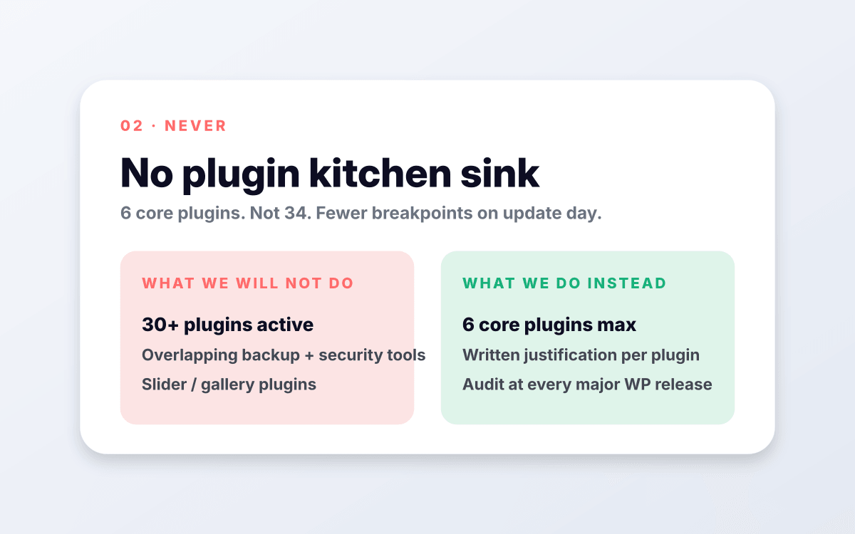 No plugin kitchen sink.