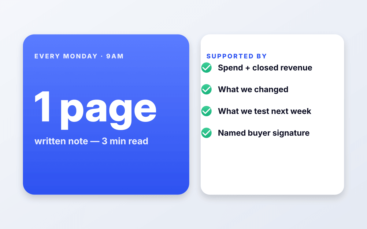 Weekly written note, not a monthly PDF.