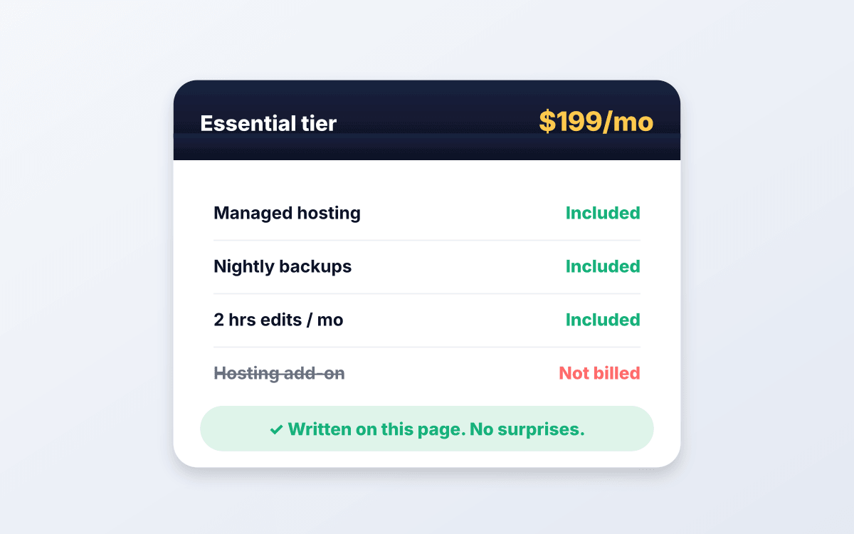 Essential tier price card at <span class=