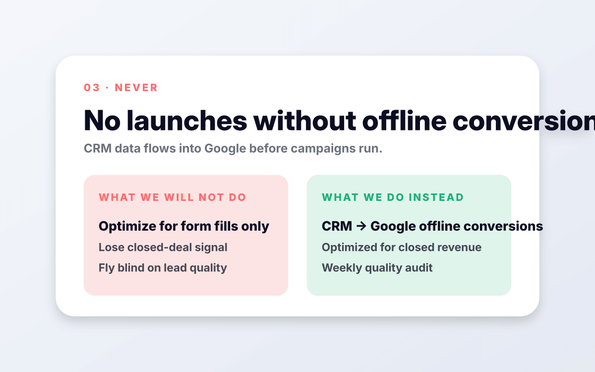 No launches without offline conversion feed.