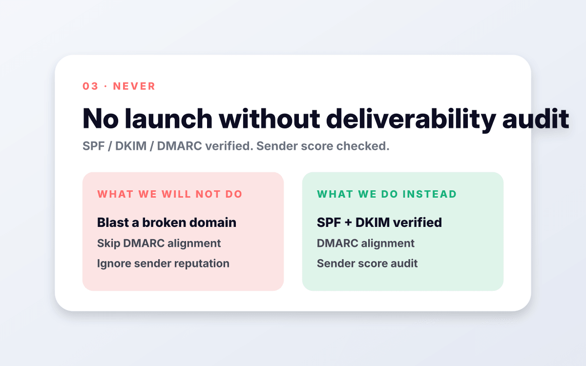 No launch without deliverability audit.