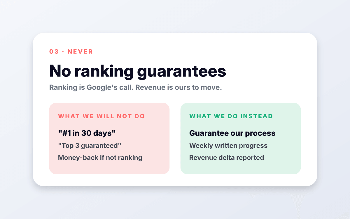 No ranking guarantees.