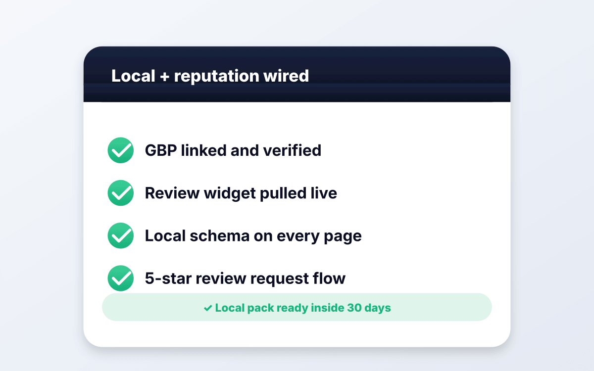 GBP and reviews wired in.