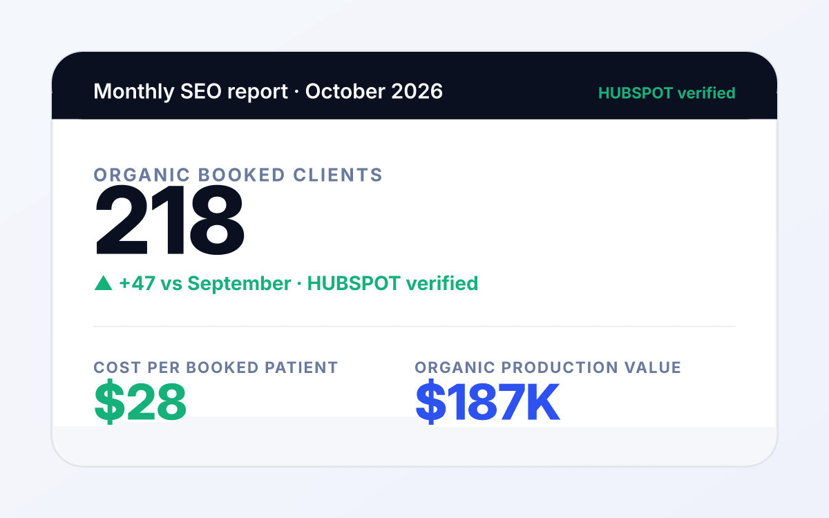 Professional Services seo outcome 3 mockup: Reporting tied to signed engagements. for professional services services tied to consult booked.