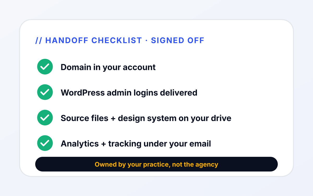 B2B SaaS web outcome 3 mockup: Owned by your team at handoff. for B2B SaaS services tied to demo booked.
