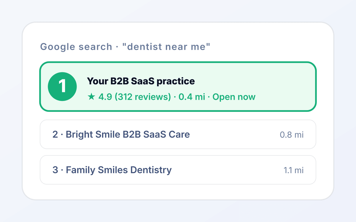 B2B SaaS seo outcome 1 mockup: Category-relevant organic presence. for B2B SaaS services tied to demo booked.