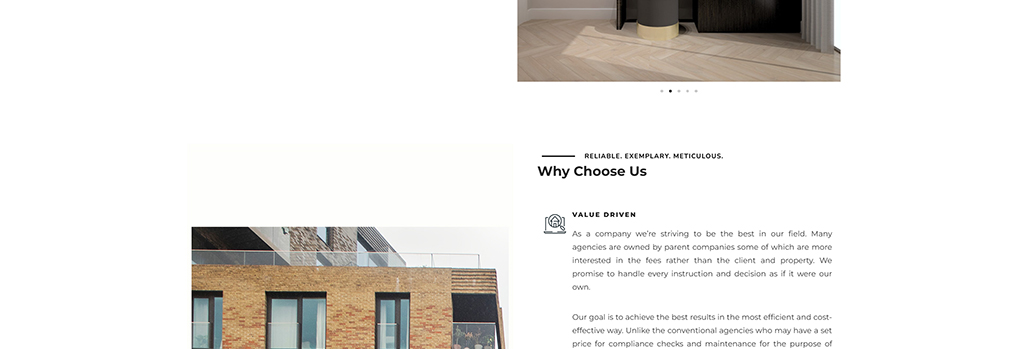 Modern architectural design featuring a multi-story building with large windows and a stylish balcony, showcasing a blend of brick and contemporary materials. The image highlights the company's commitment to quality and meticulous attention to detail in construction and design.