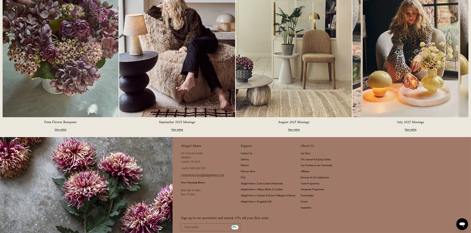 A collage featuring elegant faux flower bouquets, stylish home decor, and cozy interior settings. The image showcases seasonal musings for September, August, and July 2025, highlighting floral arrangements and contemporary design elements.