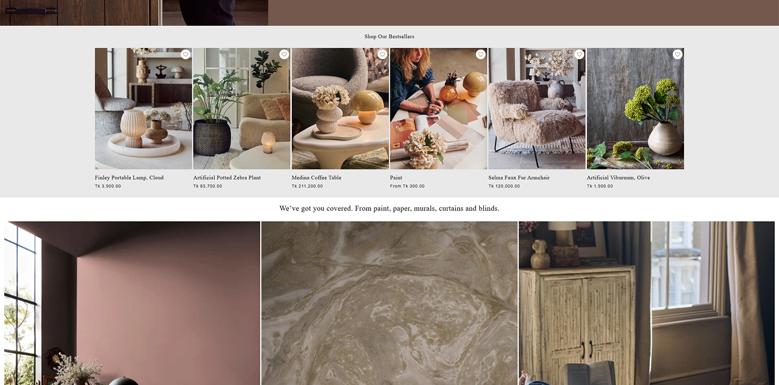 A curated selection of home decor items including a Finley Portable Lamp, Artificial Potted Zebra Plant, Medina Coffee Table, Selma Faux Fur Armchair, and Artificial Viburnum, showcased in a stylish interior setting with a focus on contemporary design.