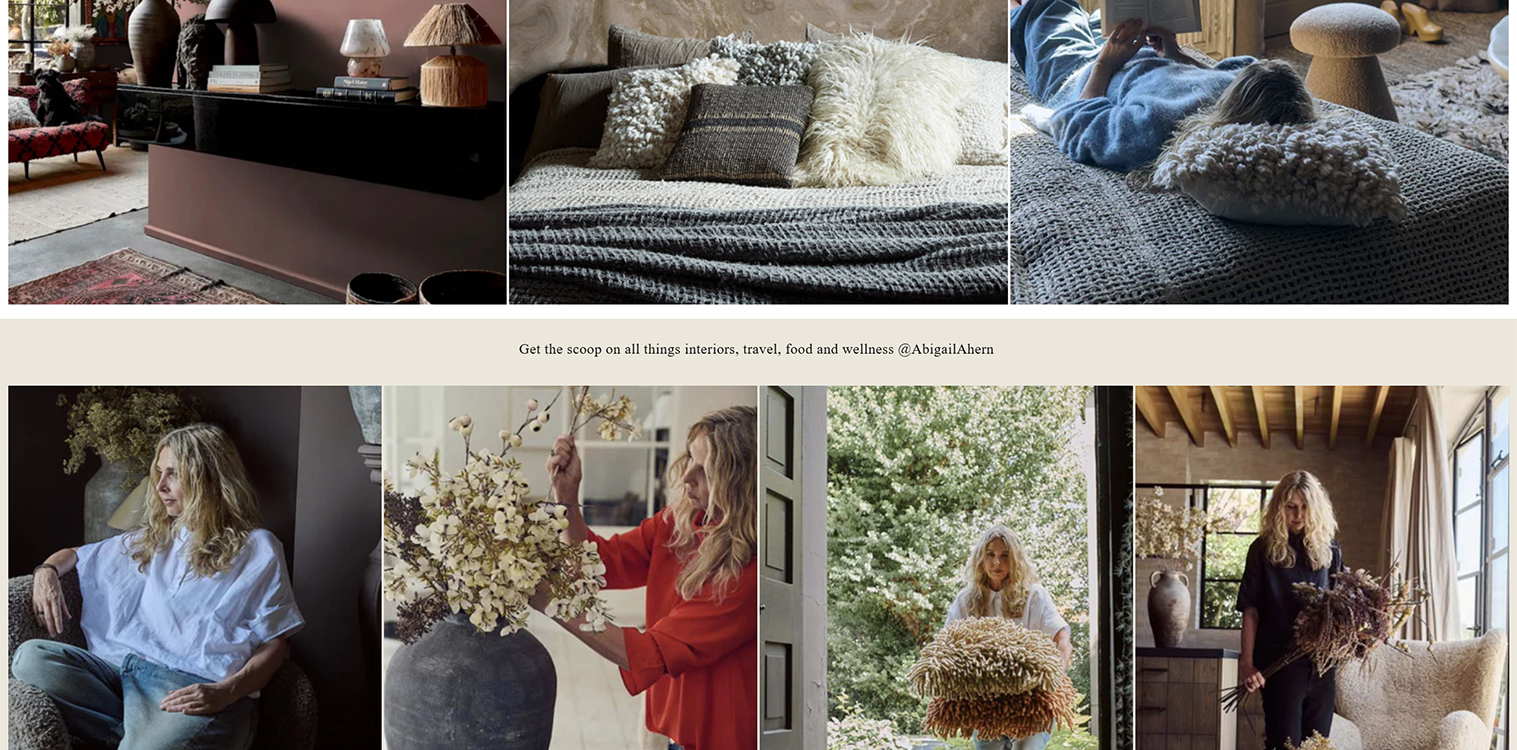 Interior design inspiration collage featuring cozy living spaces, textured textiles, and floral arrangements. The image showcases a stylish home environment with elements like a plush sofa, decorative vases, and a serene reading nook, emphasizing comfort and aesthetic appeal in home decor.