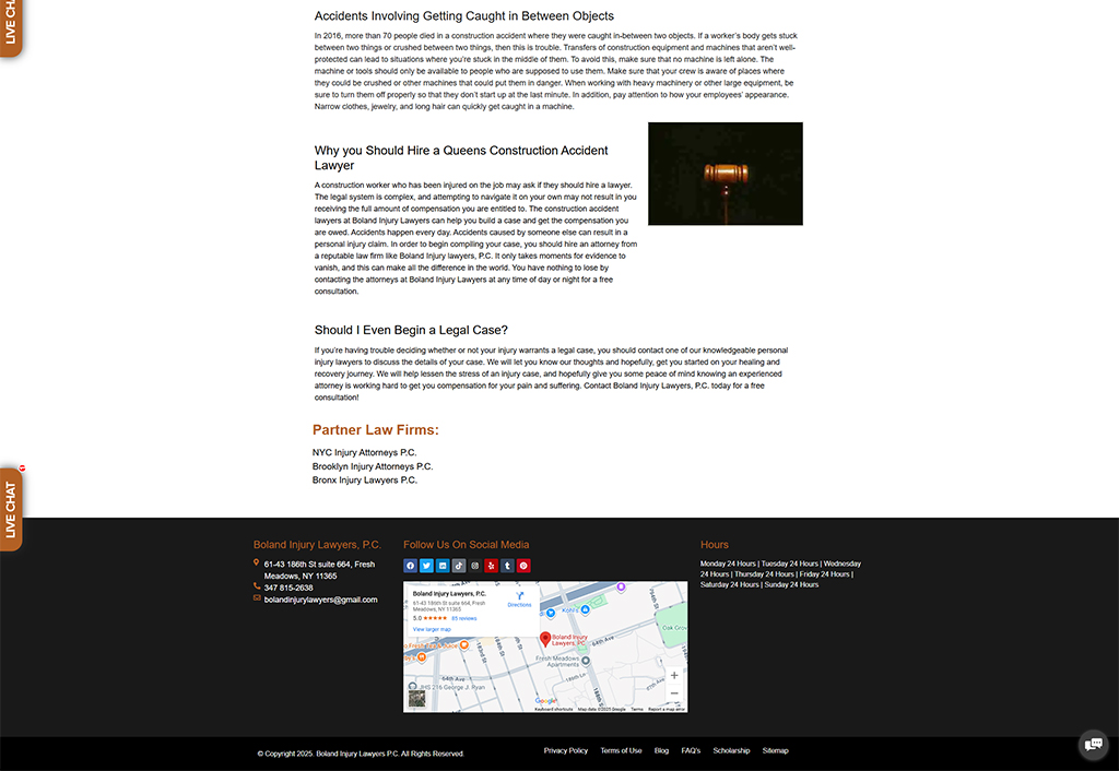 Image of a gavel symbolizing legal representation, featured on the Boland Injury Lawyers website, which provides information about construction accident cases and the importance of hiring a qualified attorney for legal guidance and compensation claims.