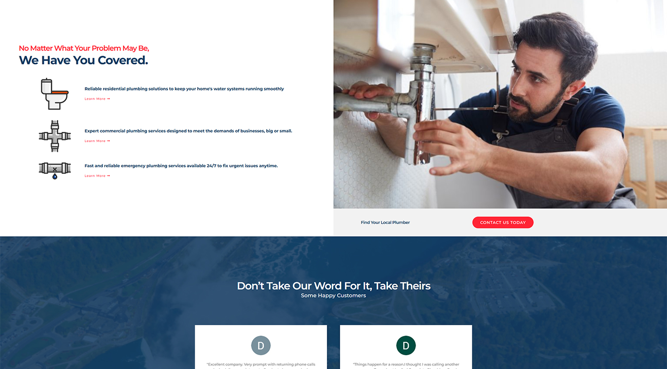 Professional plumber repairing a sink under a kitchen countertop, showcasing residential plumbing services. The image highlights expertise in handling plumbing issues efficiently.