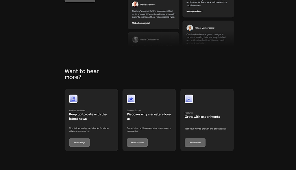 Image showcasing a dark-themed webpage section titled 