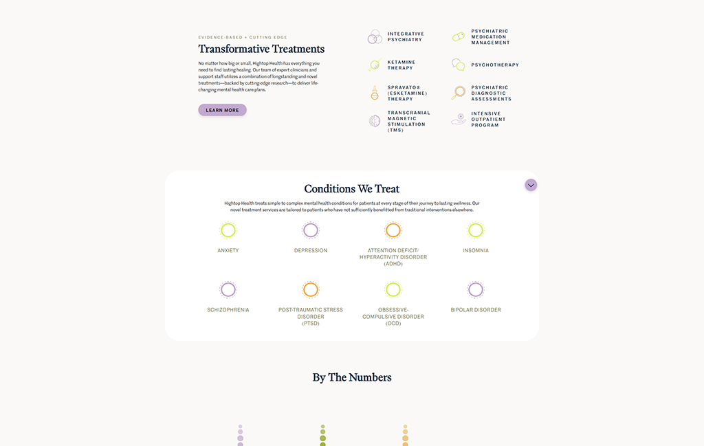 HighNote Health offers transformative mental health treatments, including integrative psychiatry, ketamine therapy, and transcranial magnetic stimulation (TMS). The image highlights various conditions treated, such as anxiety, depression, schizophrenia, PTSD, ADHD, insomnia, OCD, and bipolar disorder, emphasizing evidence-based care and personalized treatment plans.
