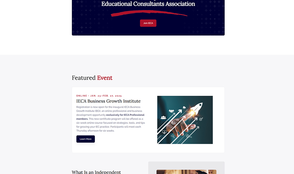 Illustration of a hand launching a rocket, symbolizing business growth and success, featured in the IECA Business Growth Institute event announcement for online professional development.