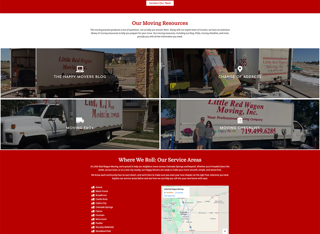 Image of a moving truck from Little Red Wagon Moving, parked in a residential area, showcasing their professional moving services. The image highlights the company's branding and commitment to making the moving process easy and efficient for customers in Colorado Springs and surrounding areas.