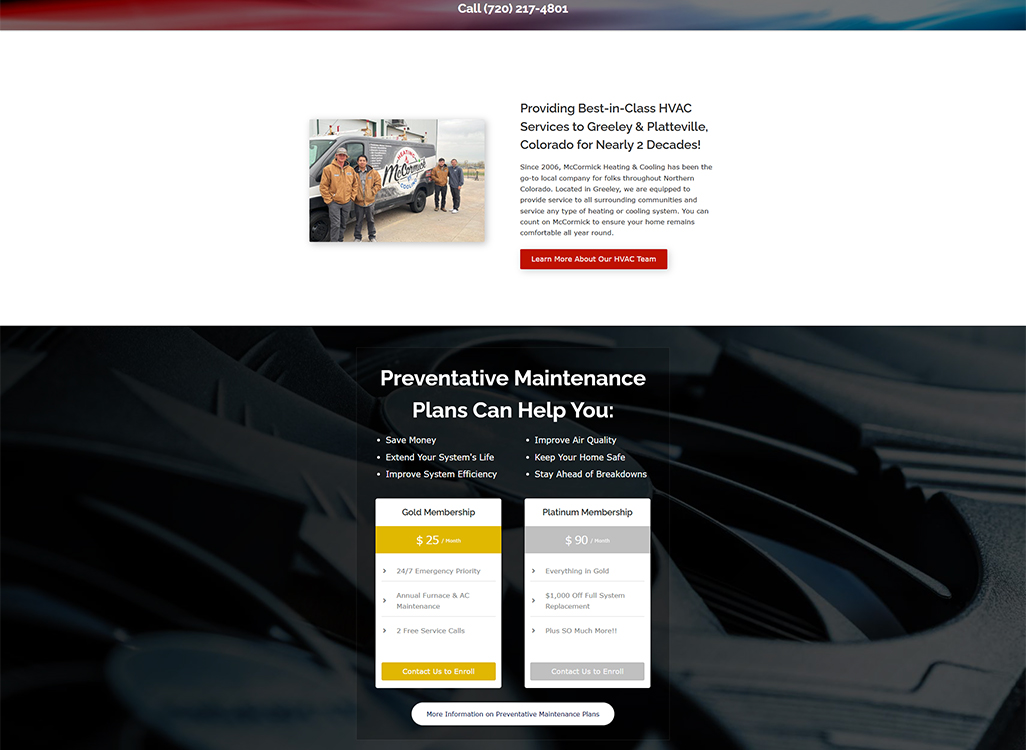 Team of HVAC professionals from McCormick Heating & Cooling standing in front of their service van, providing HVAC services in Greeley and Platteville, Colorado. The image highlights their commitment to quality service and customer satisfaction in the HVAC industry.