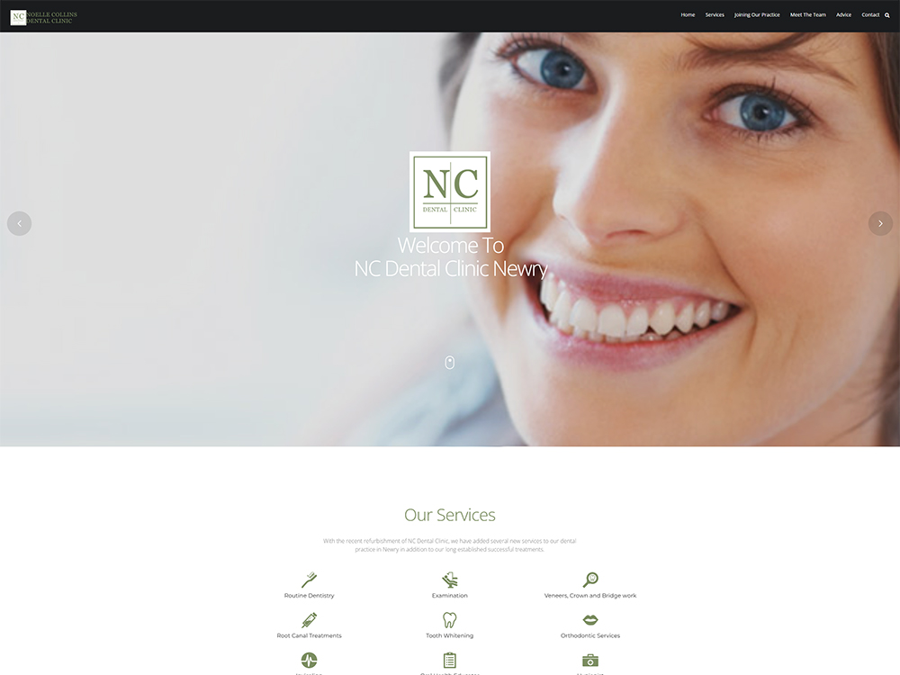 Smiling woman showcasing healthy teeth, representing NC Dental Clinic in Newry. The image highlights the clinic's focus on dental care and patient satisfaction.