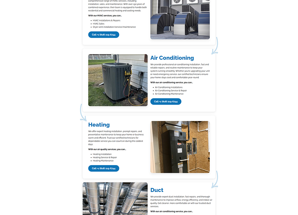 Image showcasing HVAC services, including air conditioning installation, heating maintenance, and duct installation. The image features an air conditioning unit, heating system, and ductwork, highlighting professional installation and repair services for residential and commercial properties.