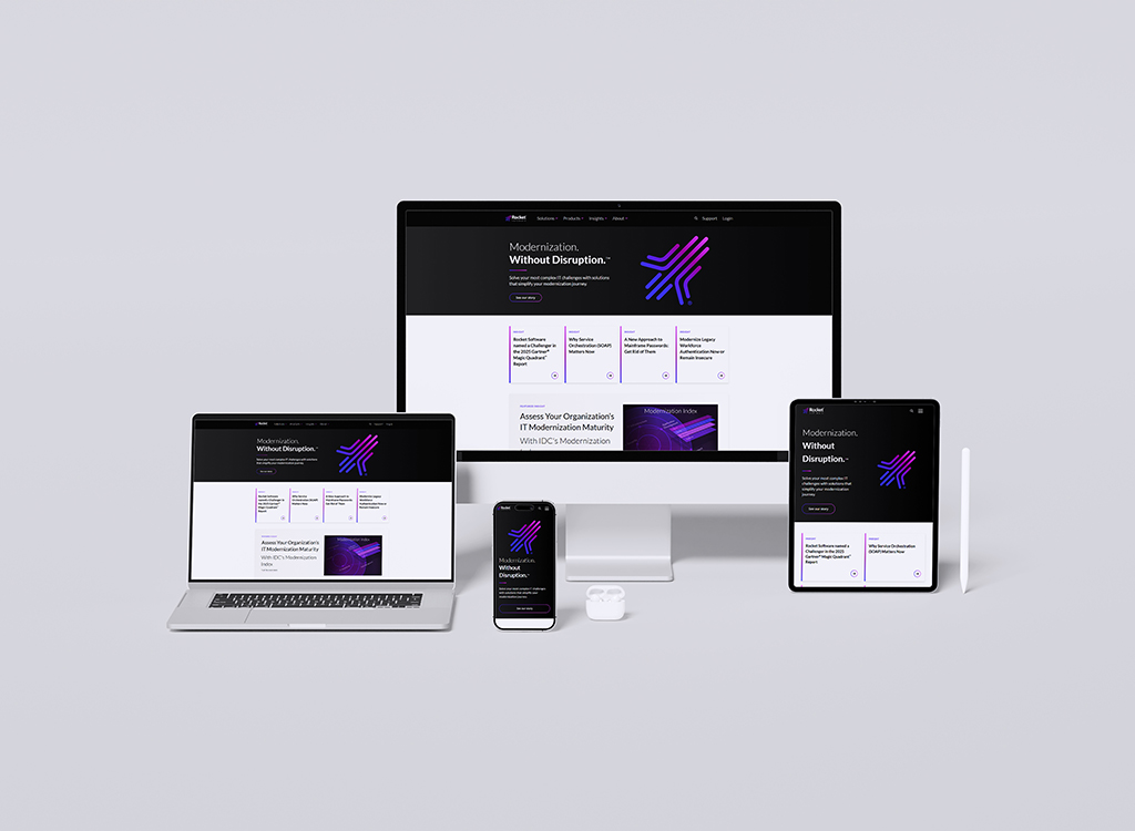 A modern digital workspace showcasing a responsive website design titled 
