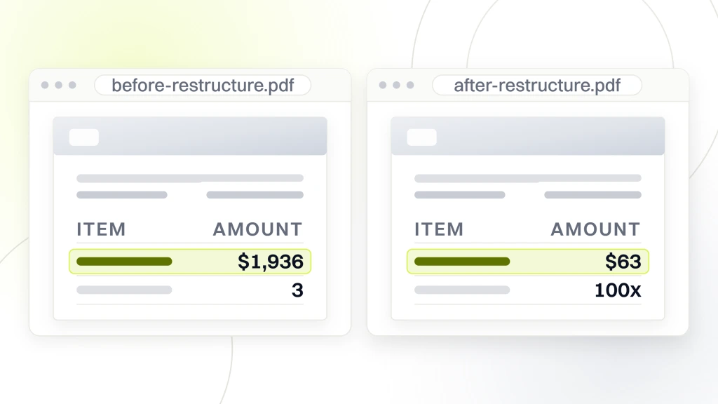 Two documents side by side. The left one records a cost per lead of $1,936 with three conflicting goals running at once. The right one records a cost per lead of $63 and qualified lead volume scaled 100 times on the new structure, from a guide to best Google Ads Management Agencies.