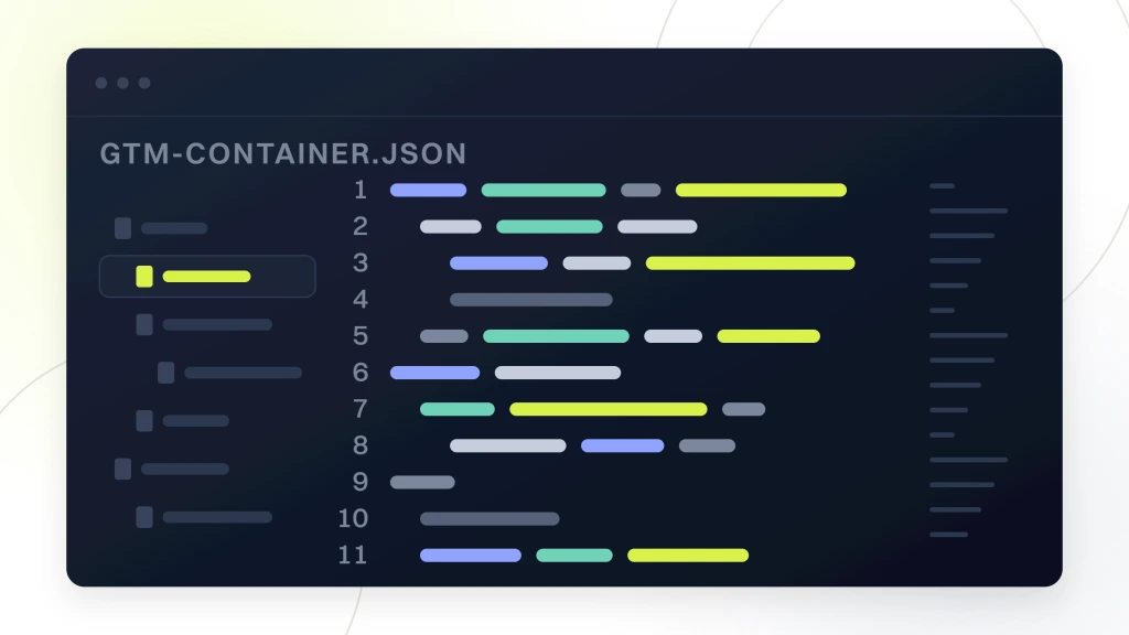 Marketing Tracking Maintenance for Chiropractors. A dark syntax-colored editor pane with its own chrome, a file tree rail down the left, eleven lines of container config and a minimap on the right.