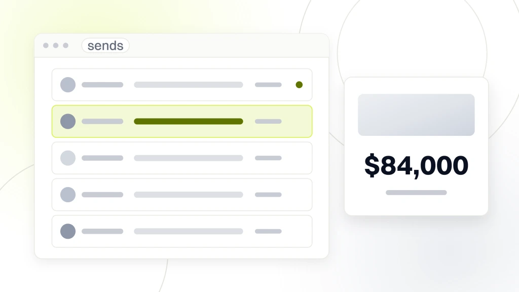 A mail client window listing five sends, beside a panel reading $84,000 in incremental monthly email revenue, from a guide to fashion Email Marketing.