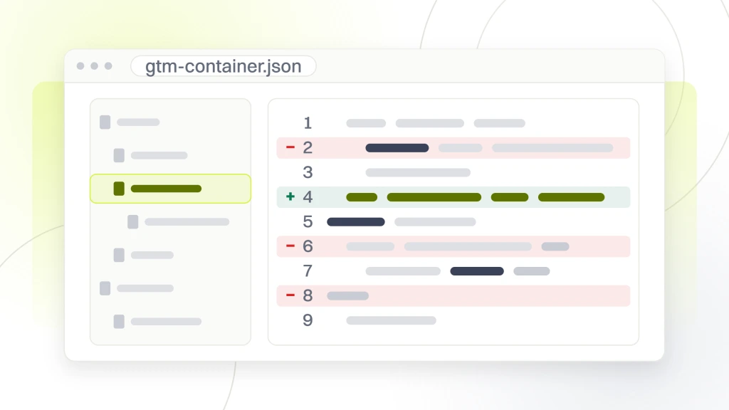 HIPAA Marketing Compliance. A code editor window with a file tree on the left and a pane of nine lines on the right, three lines marked as deletions in the diff gutter, one marked as an addition and one highlighted.