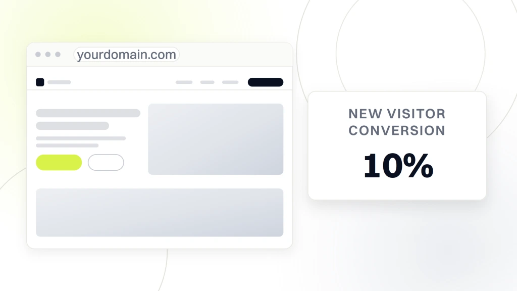 Responsive Web Design. A rebuilt site in browser chrome with its photographic hero and a content band, beside a card reading 10% over the words new visitor conversion.