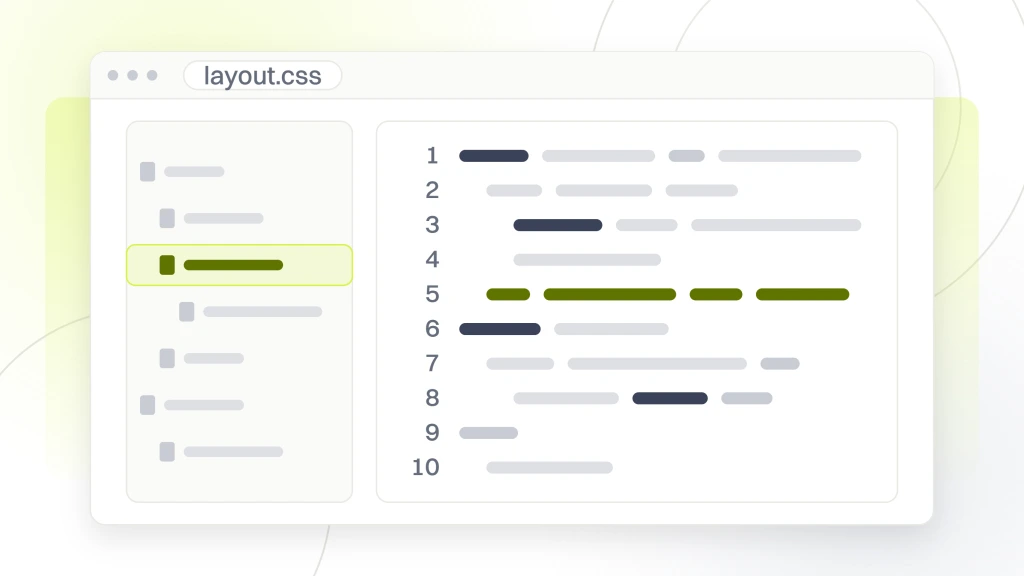 Responsive Web Design Examples. A code editor with a file tree on the left and a pane of token runs on the right, one line highlighted in lime as the technique being pointed at.