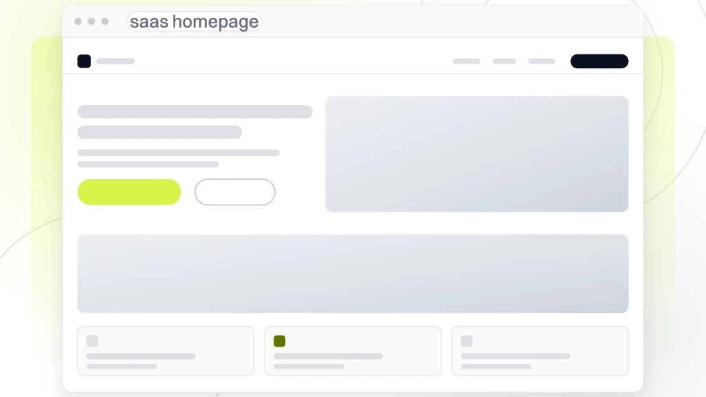 Best SaaS Website Designs. A browser window showing a SaaS homepage with navigation, a hero carrying a product shot and a lime call to action, a social proof band and a row of feature cards.