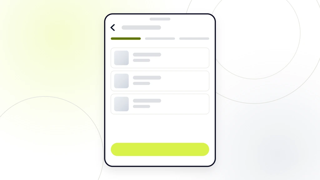 Beverage Shop Web Design. A handset stopped on the cart step of a beverage checkout, showing the step indicator and the order lines drawn as rules.