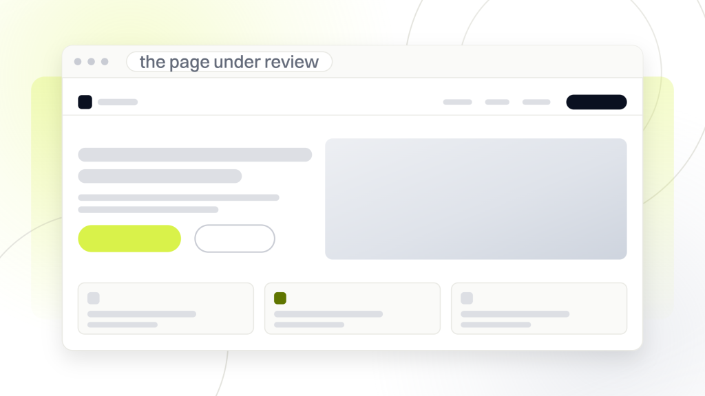 Company website analysis methodology. A website in browser chrome with its navigation, photographic hero and card row, a phone build of the same page standing in front of it, the thing a reviewer walks through.