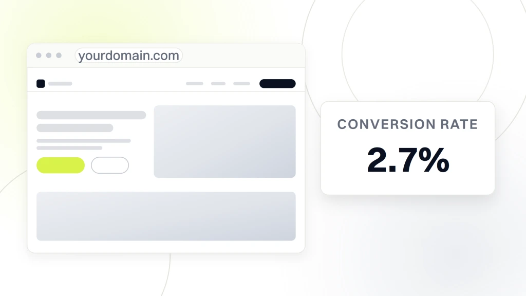 Dental website conversions. A practice site in browser chrome with its photographic hero and a content band, beside a card reading 2.7% over the words conversion rate.