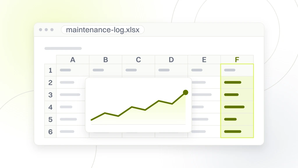 DTC food maintenance retainer. A spreadsheet export in a window, a grid of six columns and five rows of cells with a chart object sitting over them.