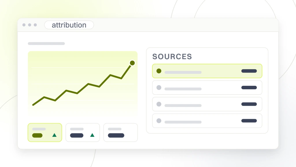 Influencer Marketing Ecommerce. An analytics window with a rising revenue line and three metric tiles, beside a table listing discount codes, UTM parameters, GA4 first touch and a post purchase survey.