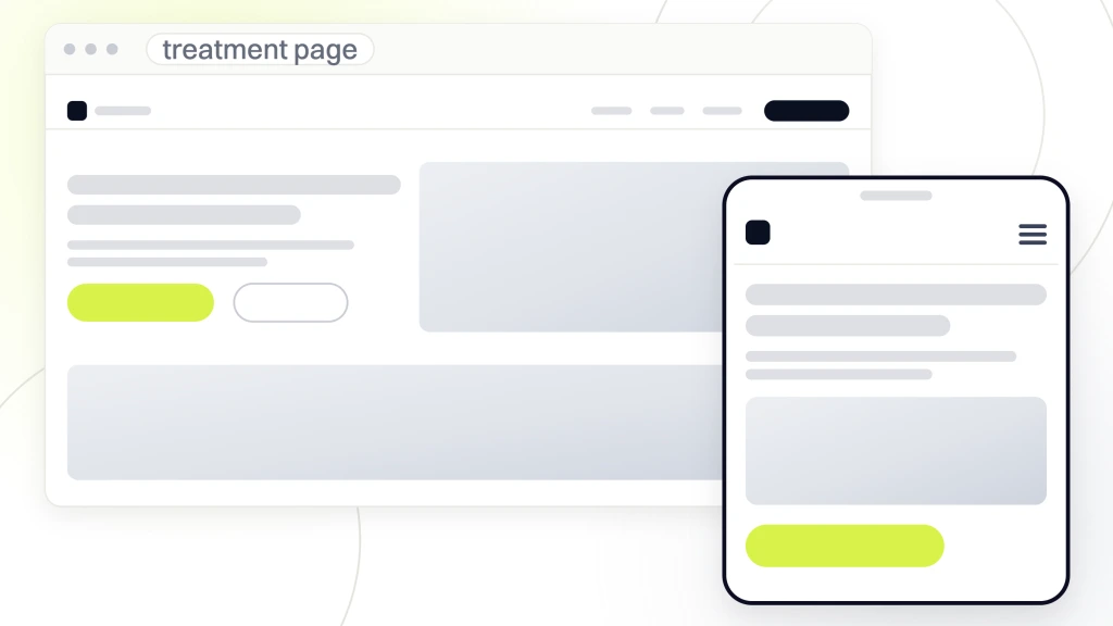 Med Spa Website. A browser window showing a med spa treatment page with navigation, a hero and a trust band, with the same page drawn on a phone in front of it.