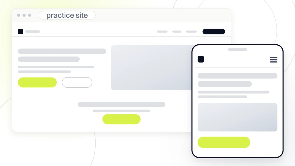 Responsive Dental Website. A browser window showing a dental practice page with a click to call button, with the same page drawn on a phone in front of it.