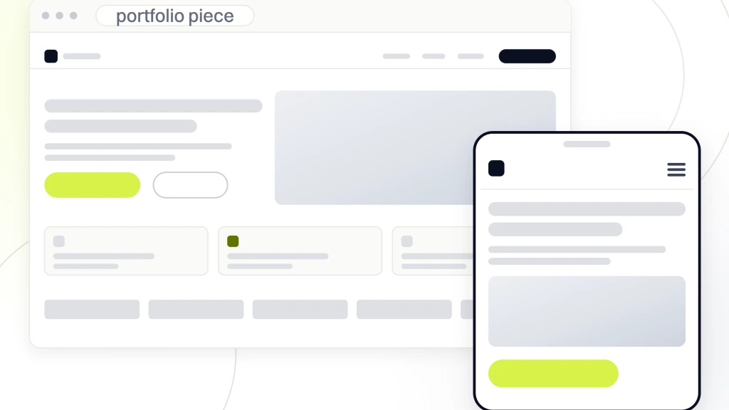 Web Designer and Developer for Small Business. A finished small business website in browser chrome with navigation, hero, service cards and a client logo row, the phone build of the same page standing in front of it.