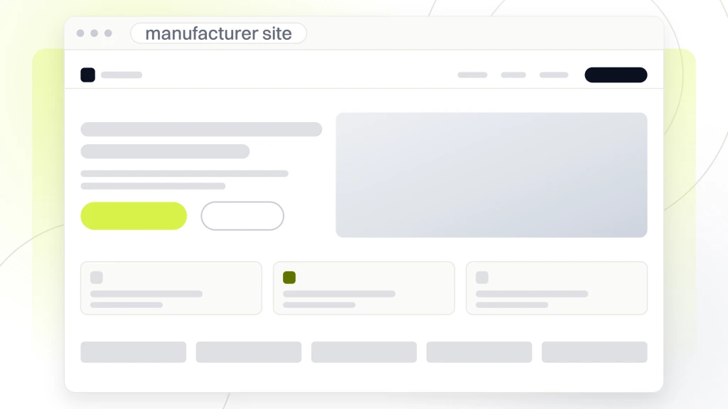 Website Design for Manufacturers Texas. A manufacturer website in browser chrome with navigation, a photographic hero, a row of capability cards and a client logo row.