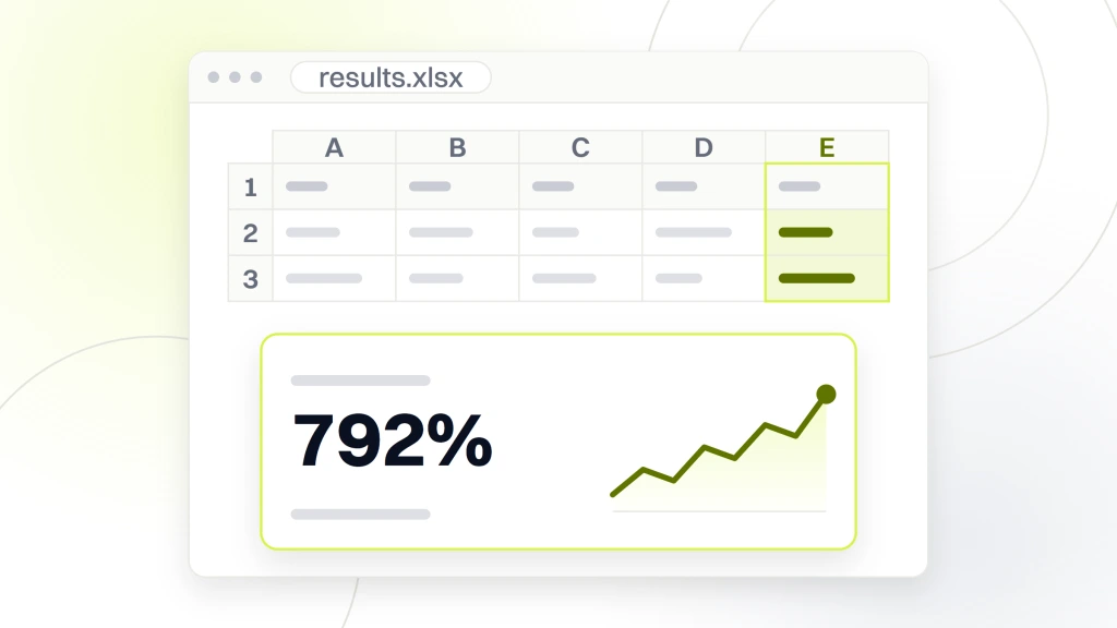 White label search engine optimization services. A spreadsheet with one cell pulled out and magnified to read 792%, labeled as website traffic growth from 2023 to 2024.