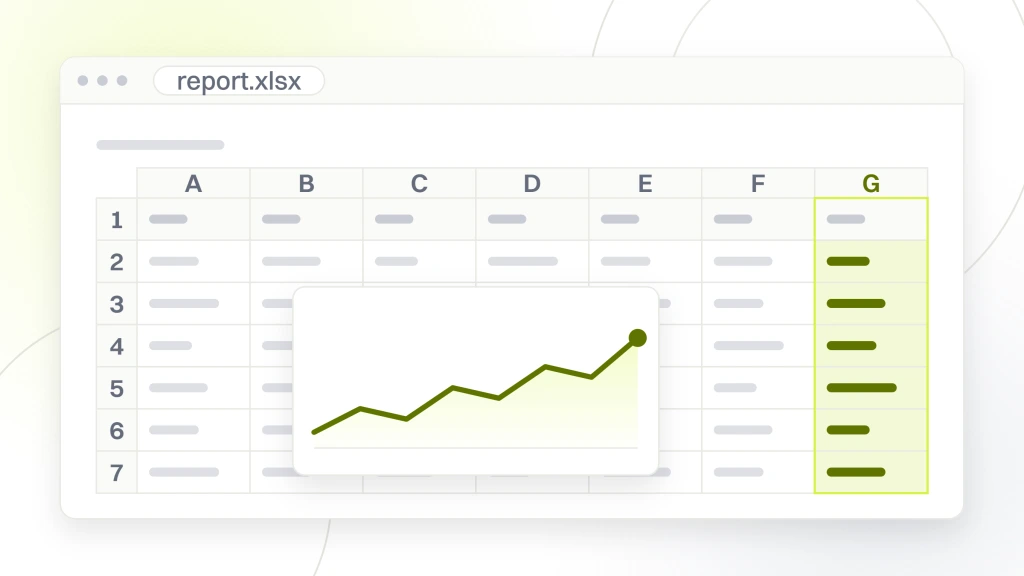 Ecommerce Marketing Agencies. A spreadsheet window showing a seven column grid of shortlist rows with a chart object sitting over the cells.
