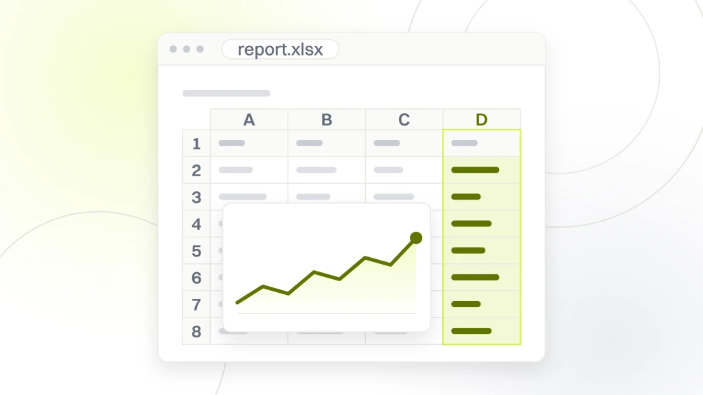 Custom full stack web development services pricing. A spreadsheet window showing a four column cost grid of seven rows with a chart object sitting over the cells.