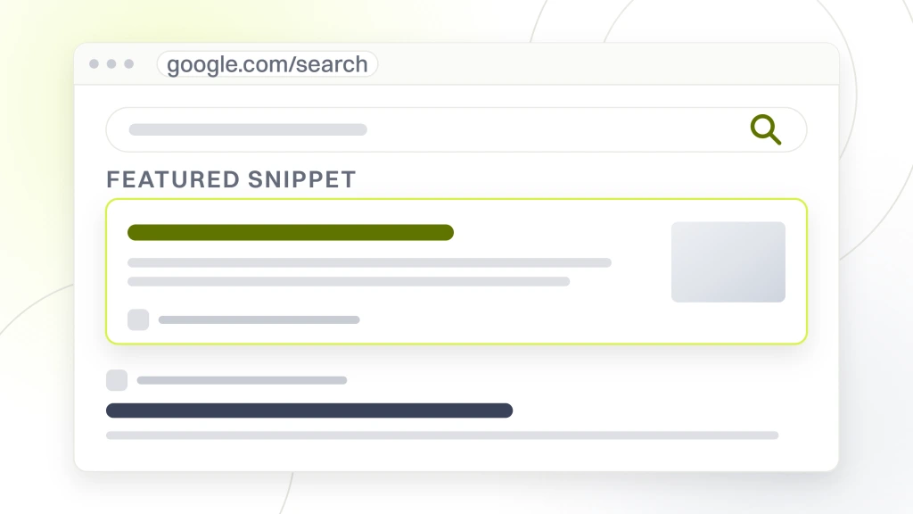 Ecommerce SEO Services. A search results window with a featured card outlined in lime above two ordinary organic listings.