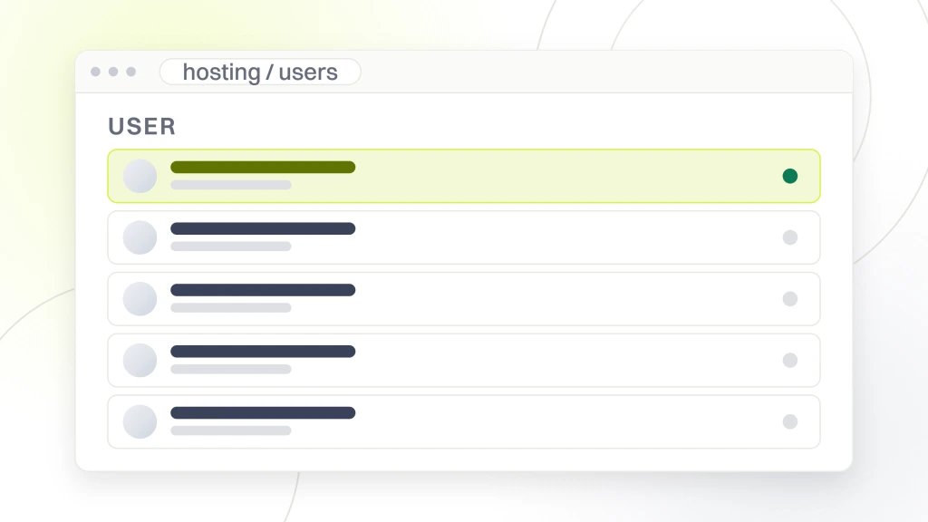 Healthcare Web Hosting. A settings window showing a table of five user rows with the account owner at the top and each row carrying its role.