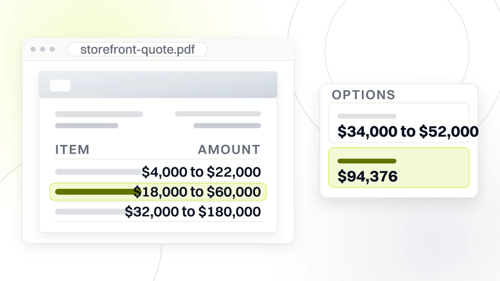 Hire Fashion Web Designers. A quote document in a viewer showing three build line items, beside an options card listing total cost of ownership over 24 months for a solo freelancer and a boutique agency, with the agency option selected.