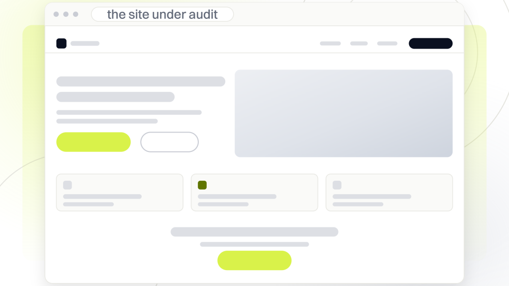 How to conduct a website audit. A website in browser chrome showing its navigation, photographic hero, a row of cards and a call to action band, the whole page the first pass has to load and walk.
