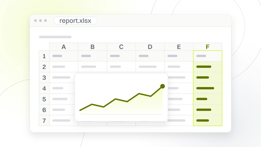 Marketing Plan for Ecommerce. A spreadsheet window showing a six column grid of plan rows with a chart object sitting over the cells.