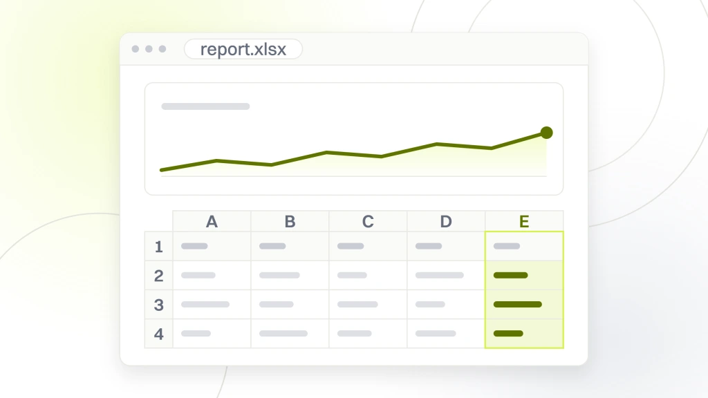 A spreadsheet window with a chart across the top and the five column table of rows it was built from underneath it, from a guide to marketing Plan for Ecommerce.